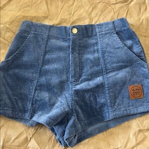 Blue Corduroy High-Waisted Shorts